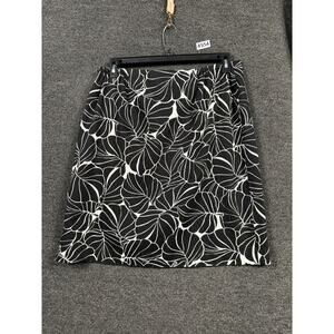 Talbots Petite Stretch Cotton Pencil Skirt Womens Sz 16W Black White Leaf Print